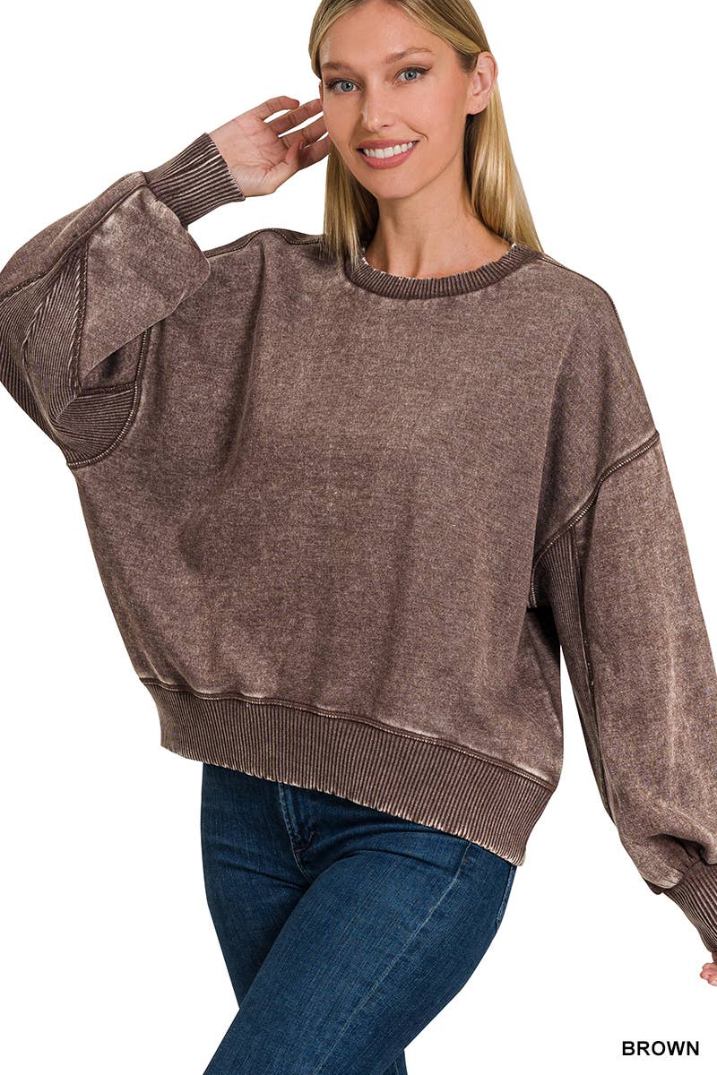 0616 Acid Wash Fleece Oversized Pullover SI-25156