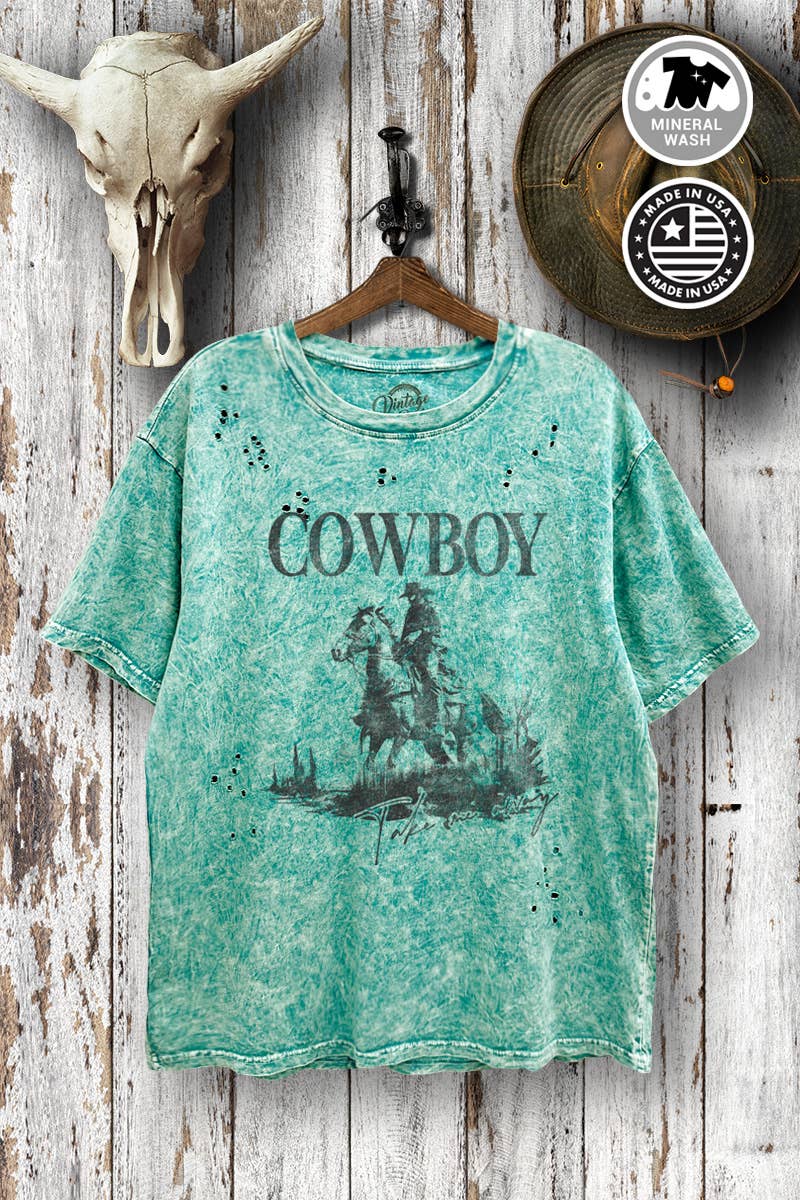 VGD710-P6090 - COWBOY GRAPHIC OVERSIZE DISTRESS T-SHIRT