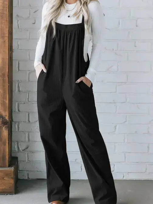 Gray Morn Solid Pocketed Loose Fit Corduroy Overall