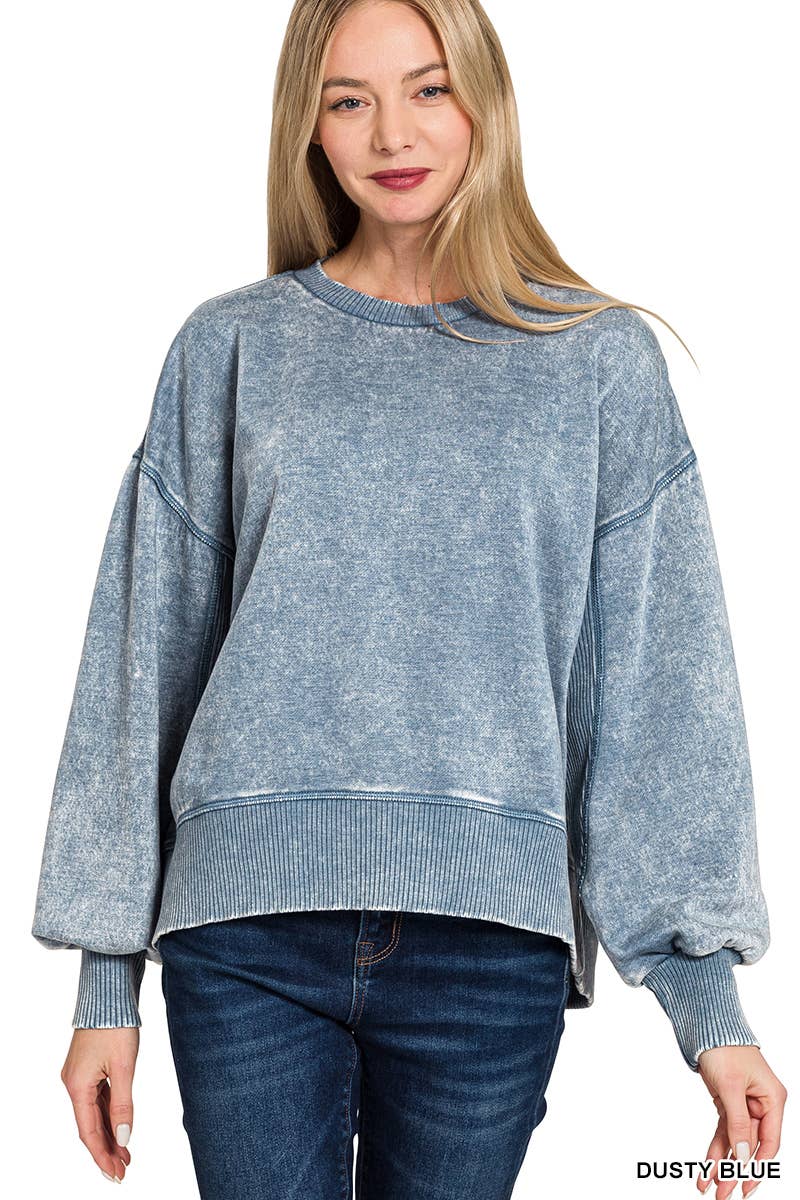 0616 Acid Wash Fleece Oversized Pullover SI-25156
