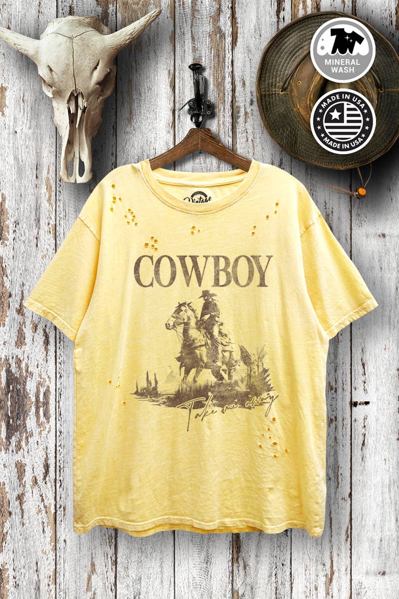 VGD710-P6090 - COWBOY GRAPHIC OVERSIZE DISTRESS T-SHIRT