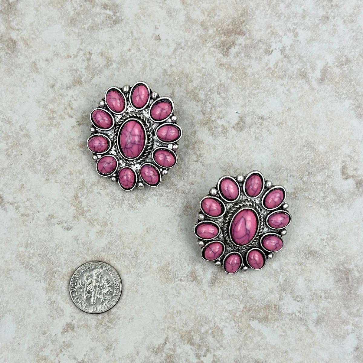 ER221115-03-CONCH PINK Silver with conch pink stone concho Earrings