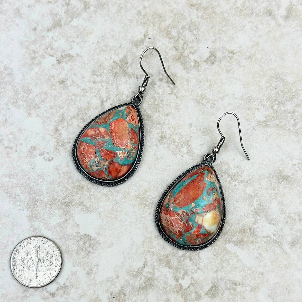 ER230530-03-B Oyster copper turquoise teardrop Earrings
