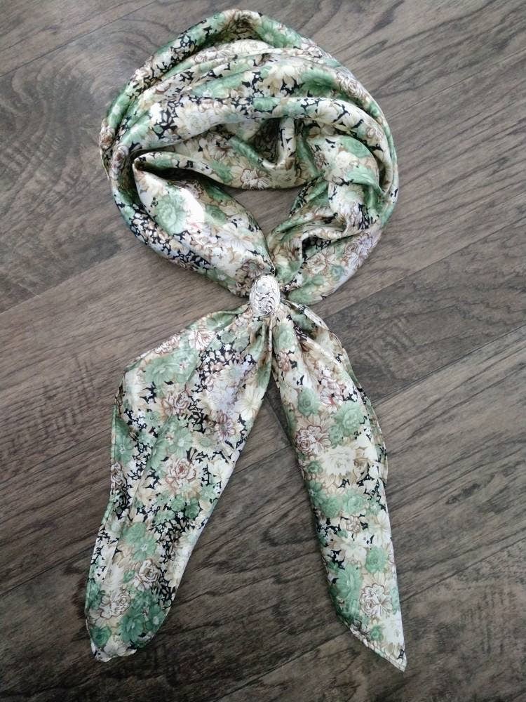 Wild Rag Sage Green Vintage Floral Print Cowboy Western Neck Scarf Neckerchief Bandanna by Double B Wild Rags