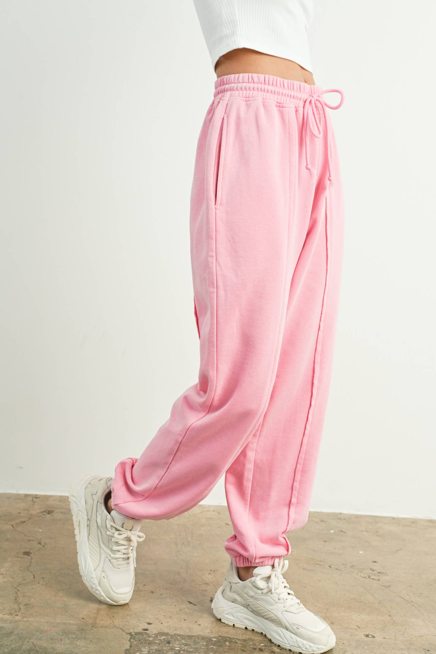 Washed French Terry Drawstring Jogger Pants - BMP7280