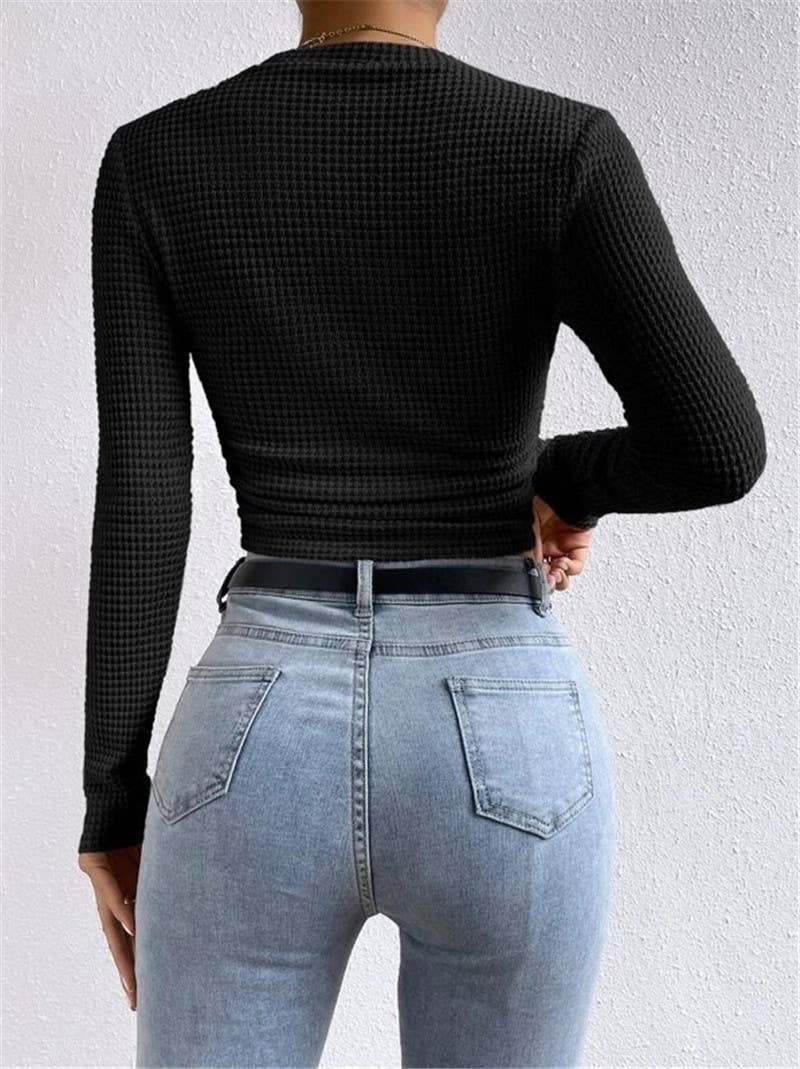 Waffle slim fit crewneck long sleeve t-shirt