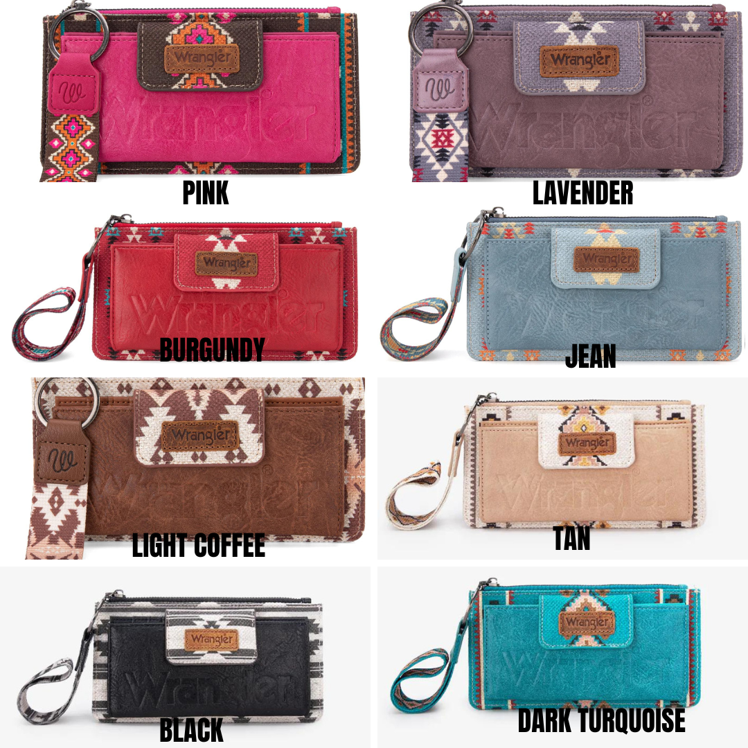Wrangler Aztec Print Bi-Fold Wallet Wristlet *8 COLORS