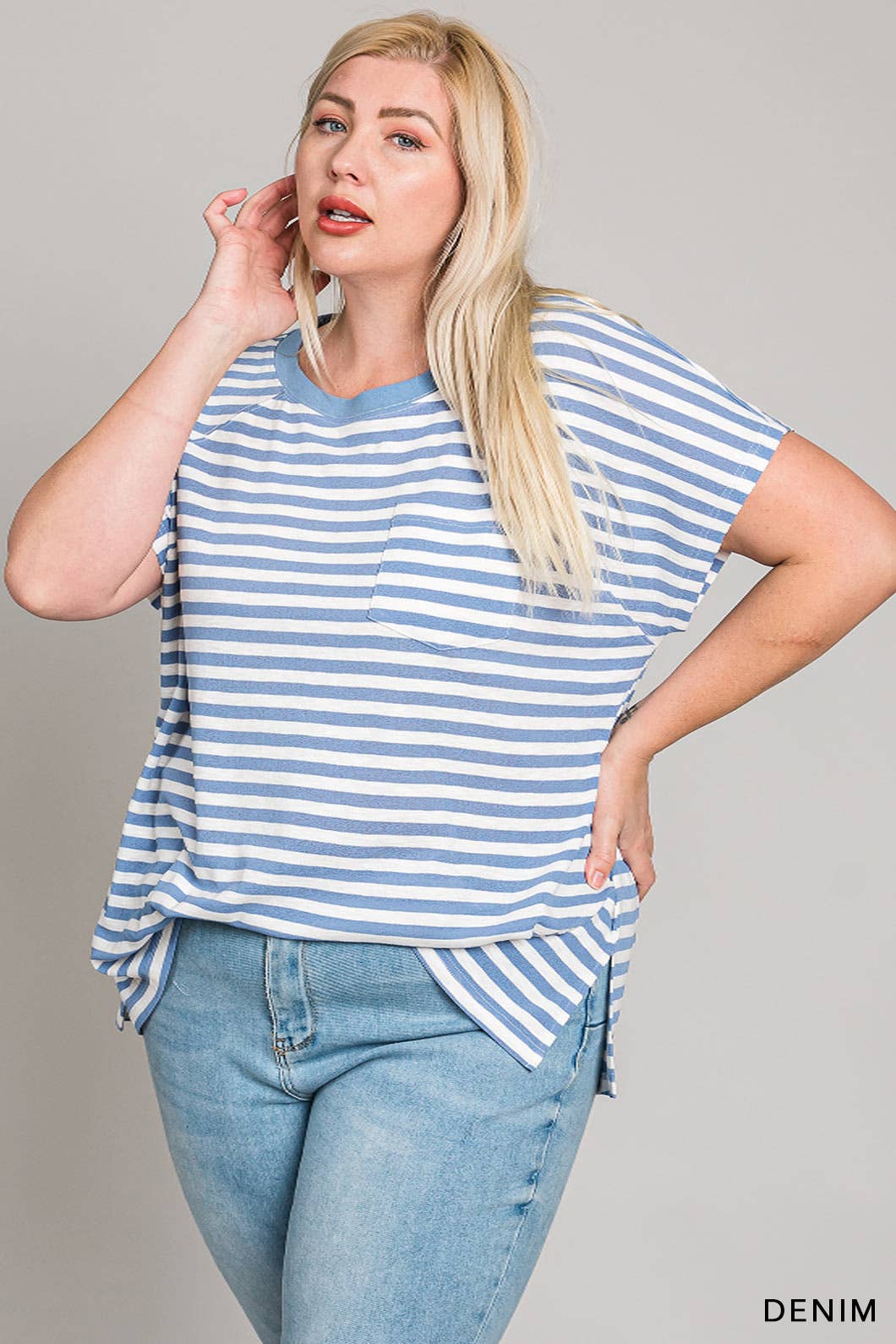63581_CURVY - Striped Knit Top for Women