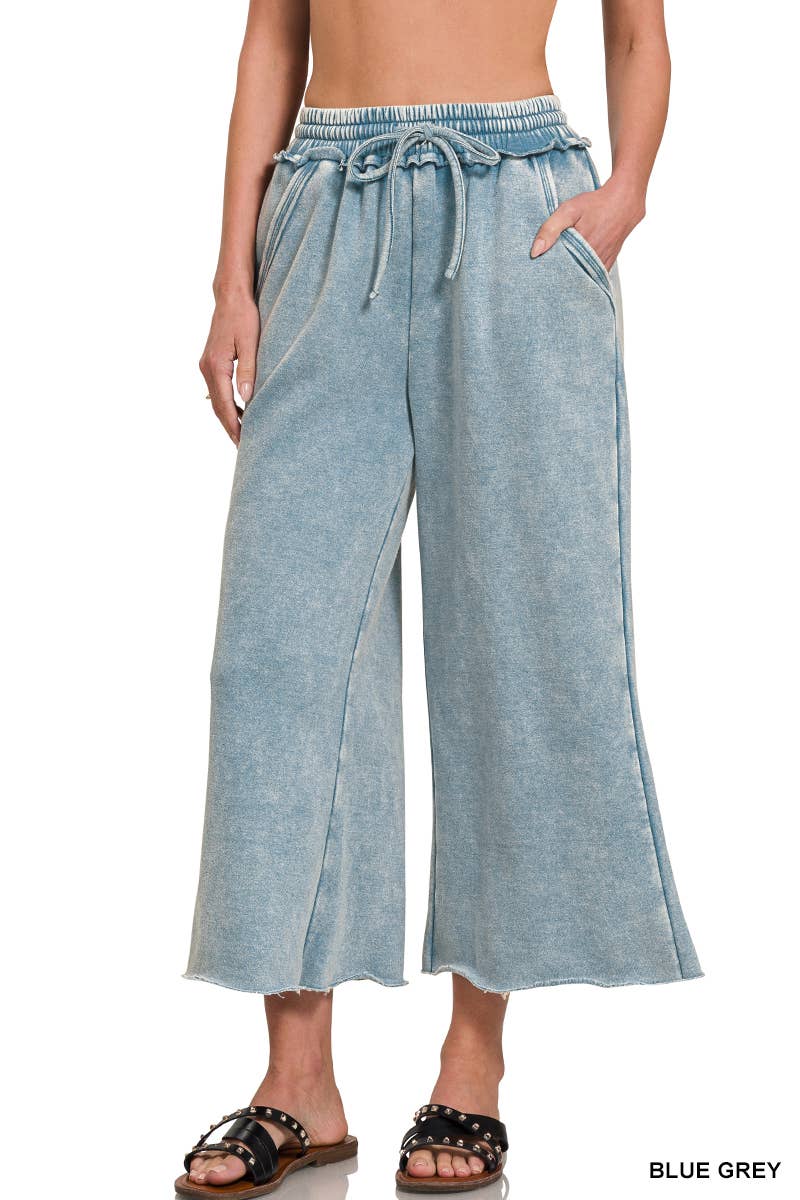 WASHED FLEECE PALAZZO SWEATPANTS WITH POCKET