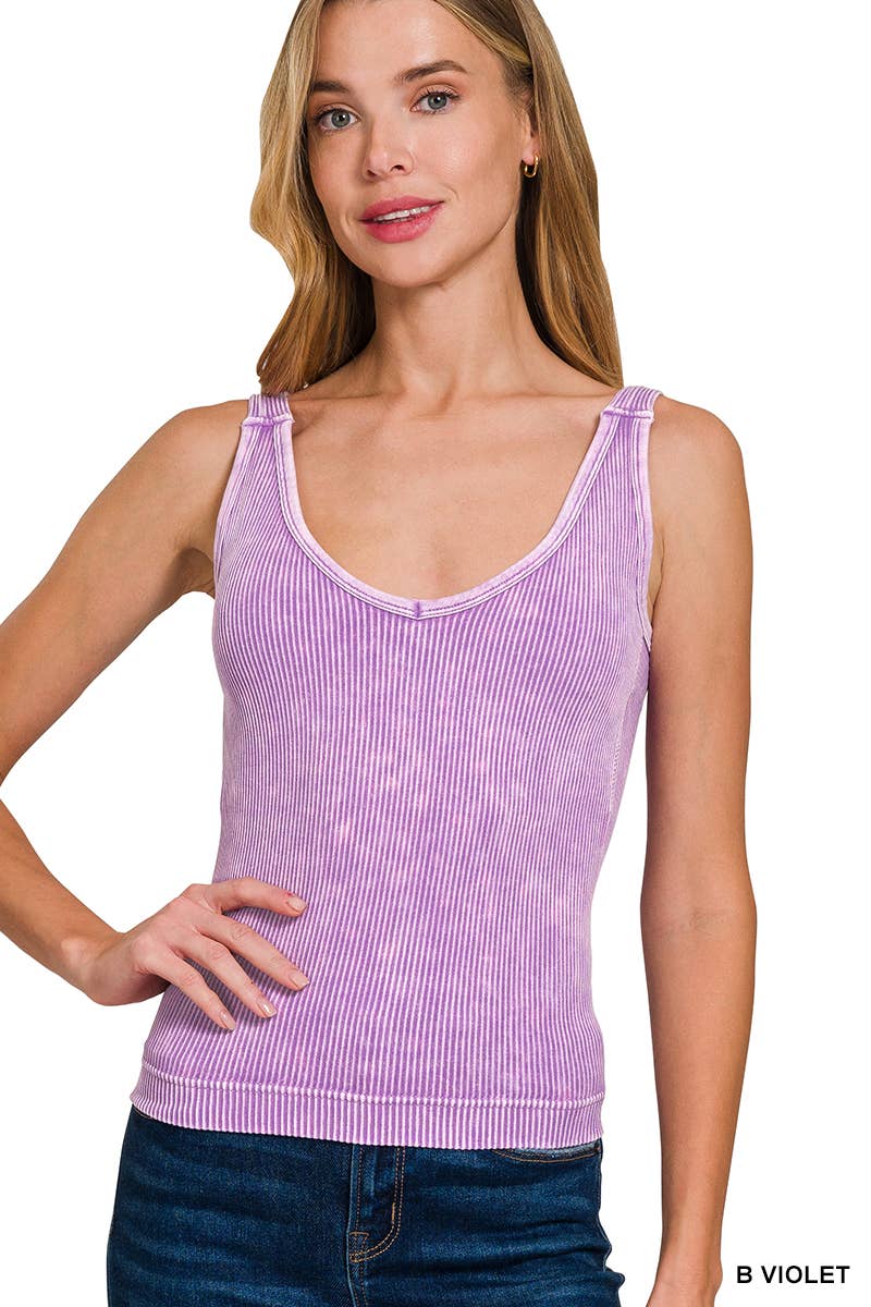 0622 Stone Washed Ribbed Tank Top W/ Bra Pad SI-26016
