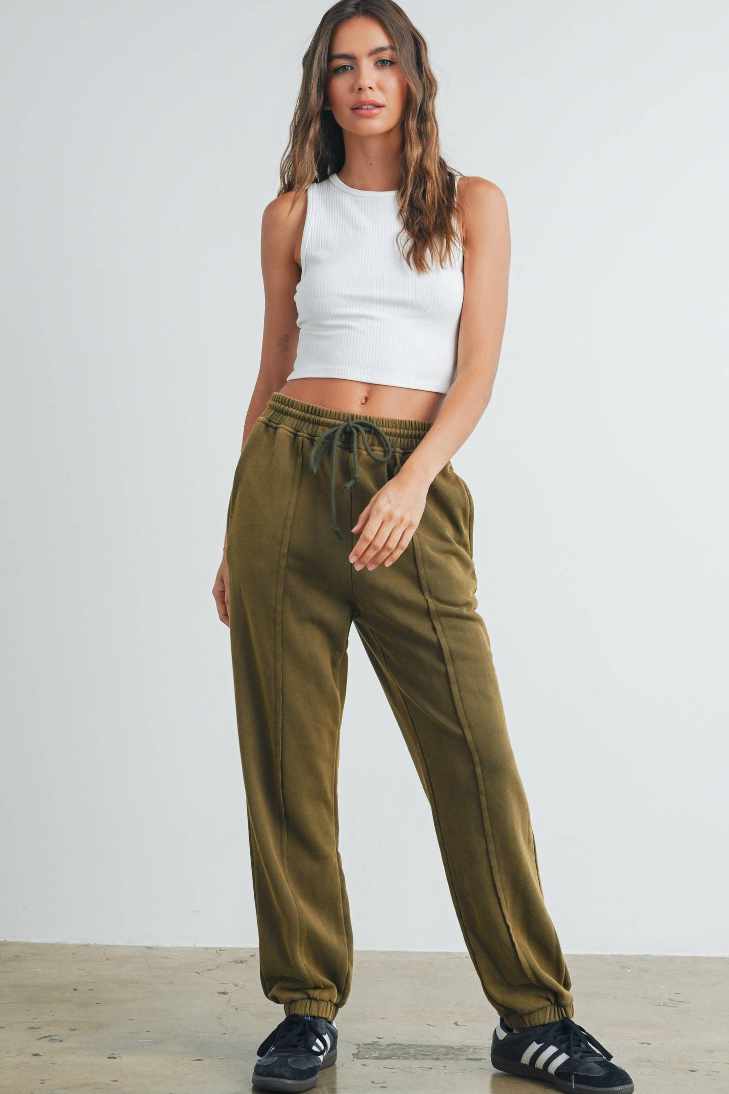 Washed French Terry Drawstring Jogger Pants - BMP7280