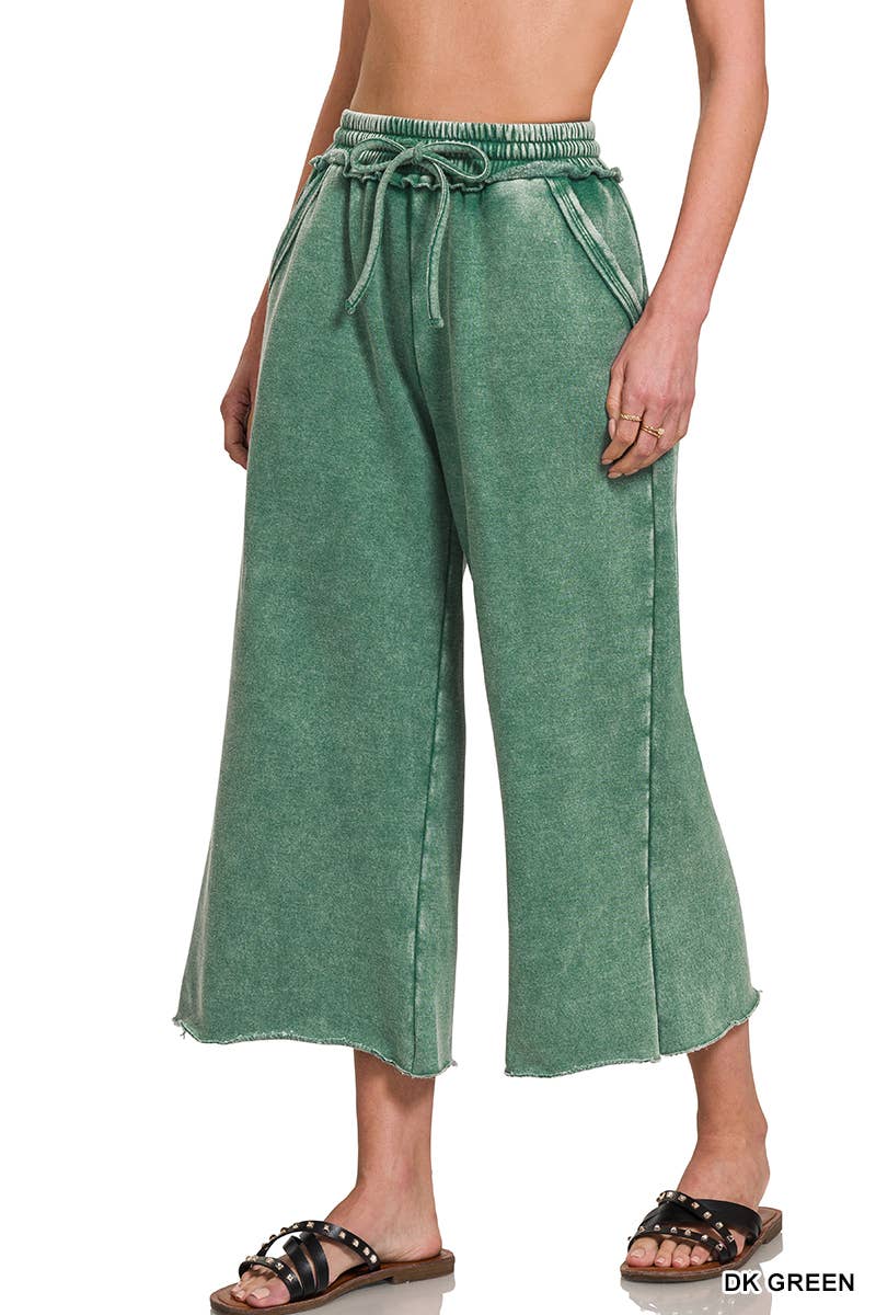 WASHED FLEECE PALAZZO SWEATPANTS WITH POCKET