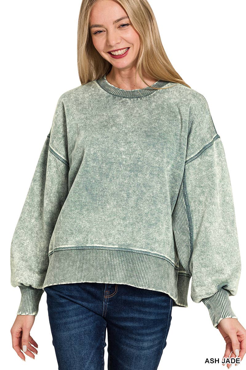 0616 Acid Wash Fleece Oversized Pullover SI-25156