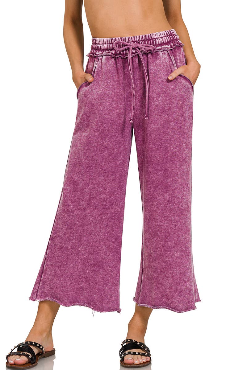 WASHED FLEECE PALAZZO SWEATPANTS WITH POCKET