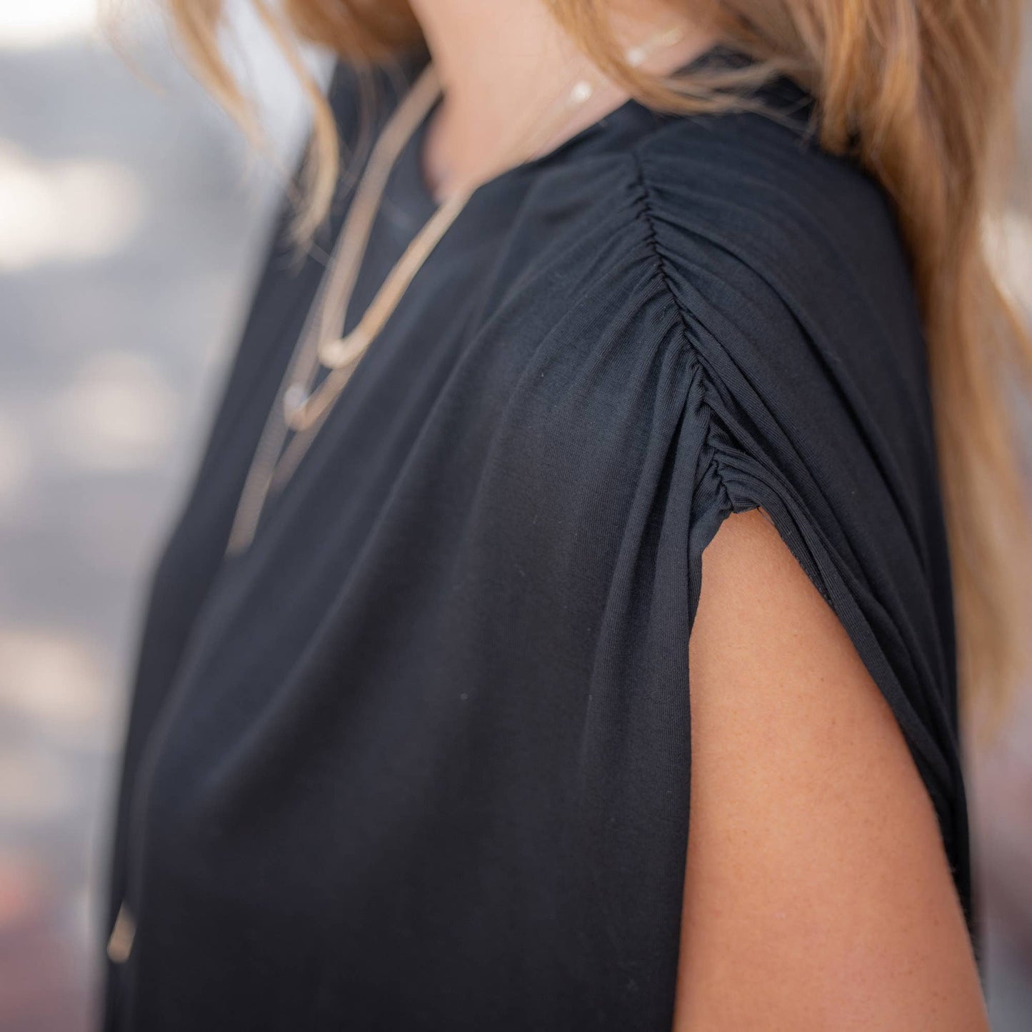 Plus Size Super Soft Casual Ruched Shoulder Tee