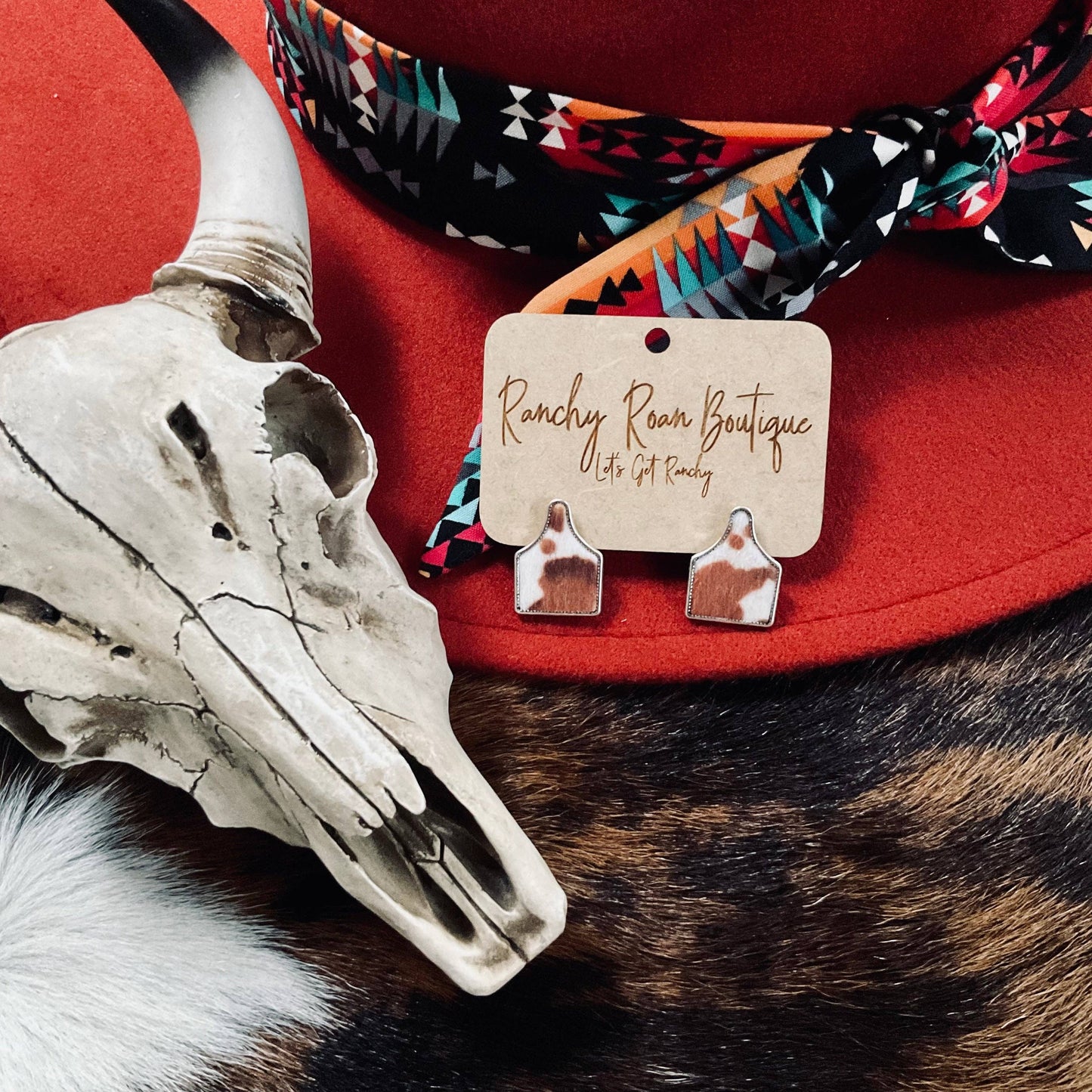 Cow Tag Post Brown Western Earrings