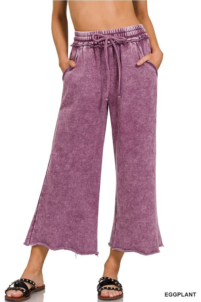 WASHED FLEECE PALAZZO SWEATPANTS WITH POCKET