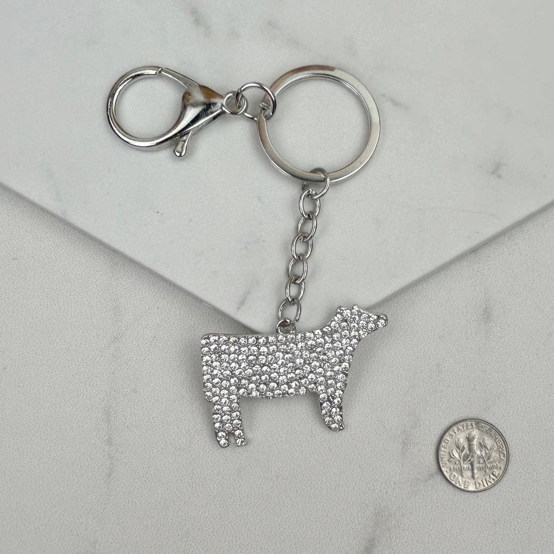 Clear crystal cow keychain