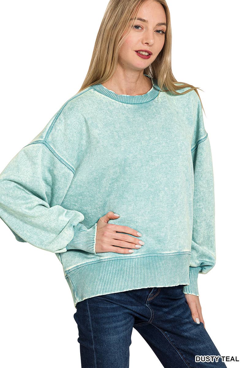 0616 Acid Wash Fleece Oversized Pullover SI-25156