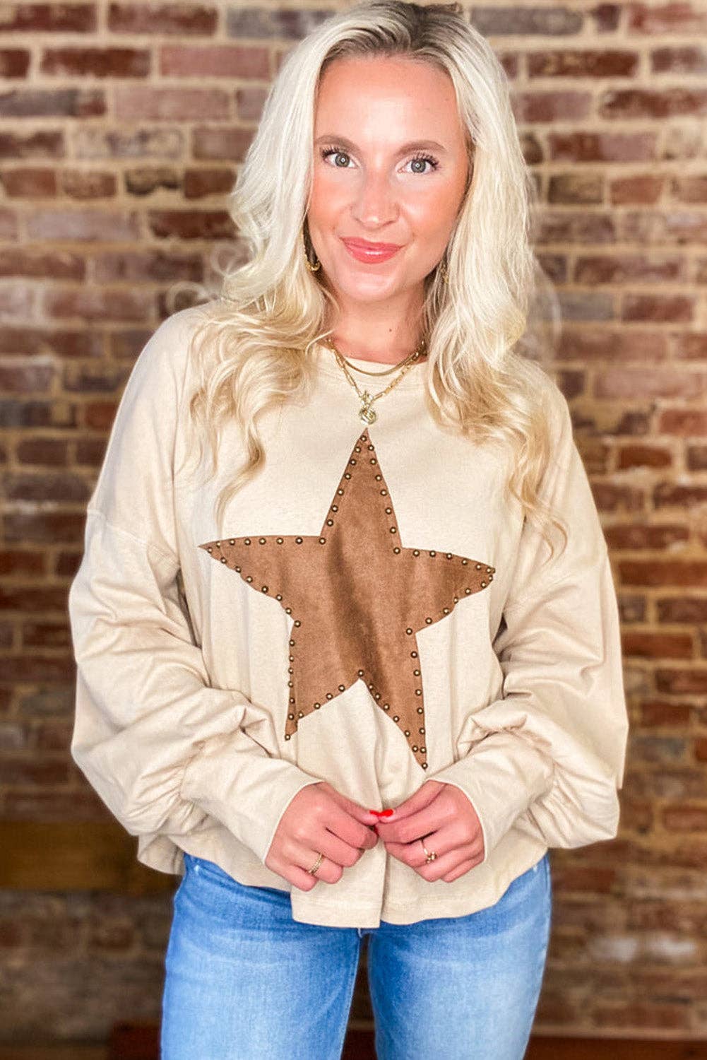 Studded Star Graphic Oversized Long Sleeve Top