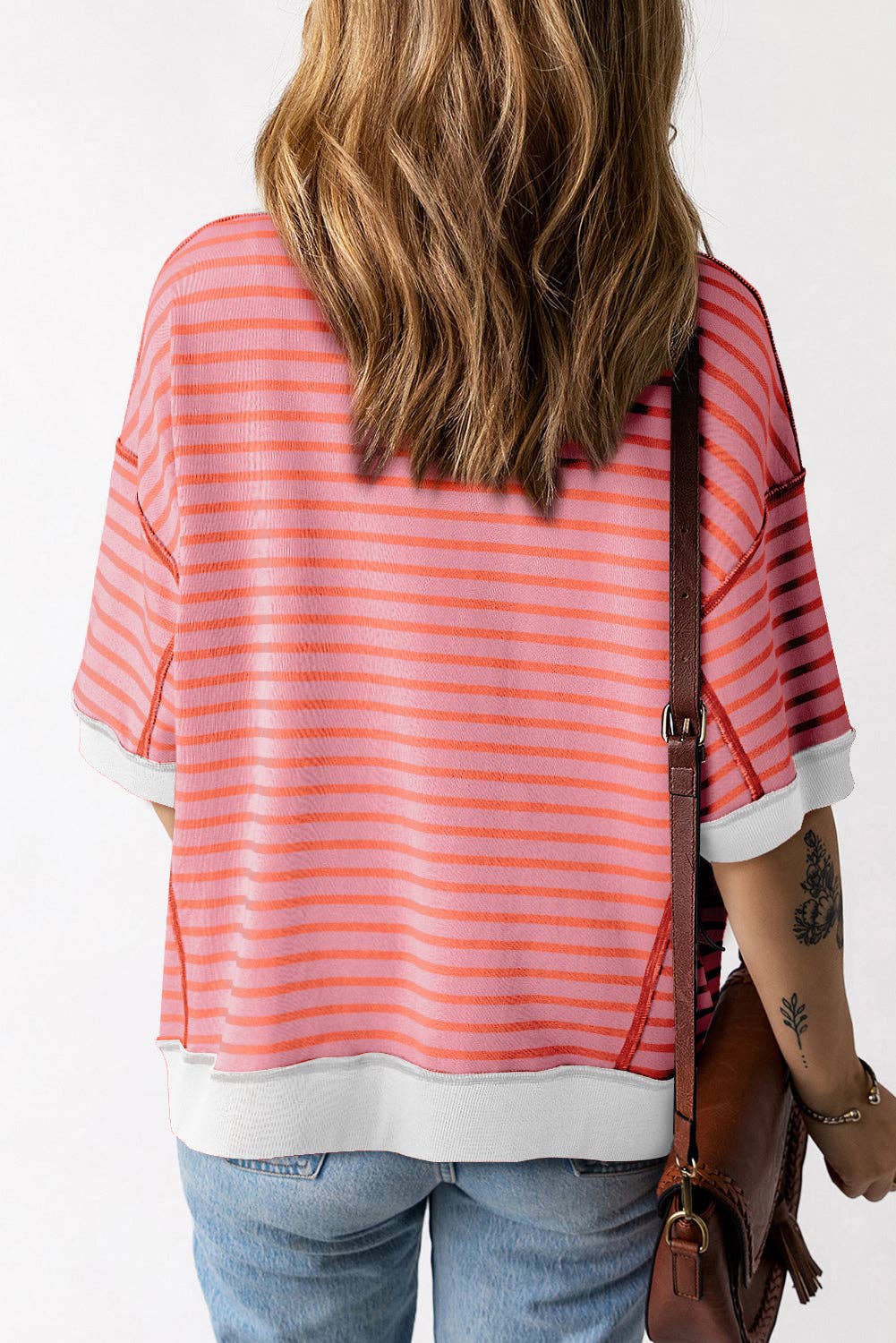 Stripe Contrast Trim Reserve Seam T-Shirt