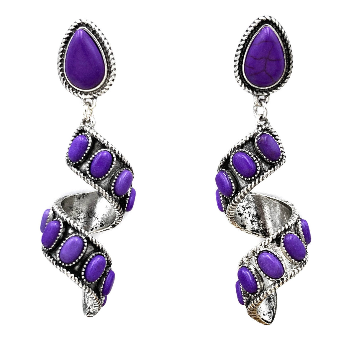 Ribbon Twirl Turquoise Teardrop Stone Western Dangle Earring