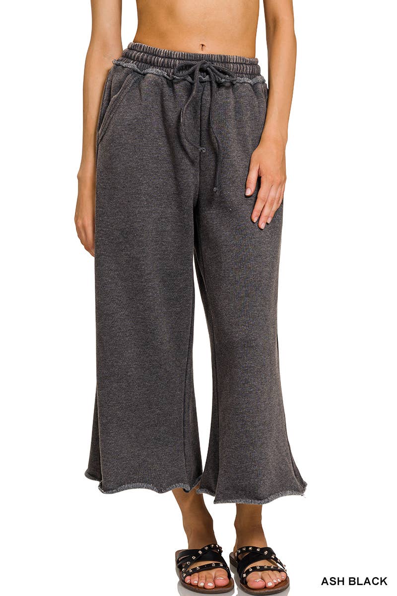 WASHED FLEECE PALAZZO SWEATPANTS WITH POCKET