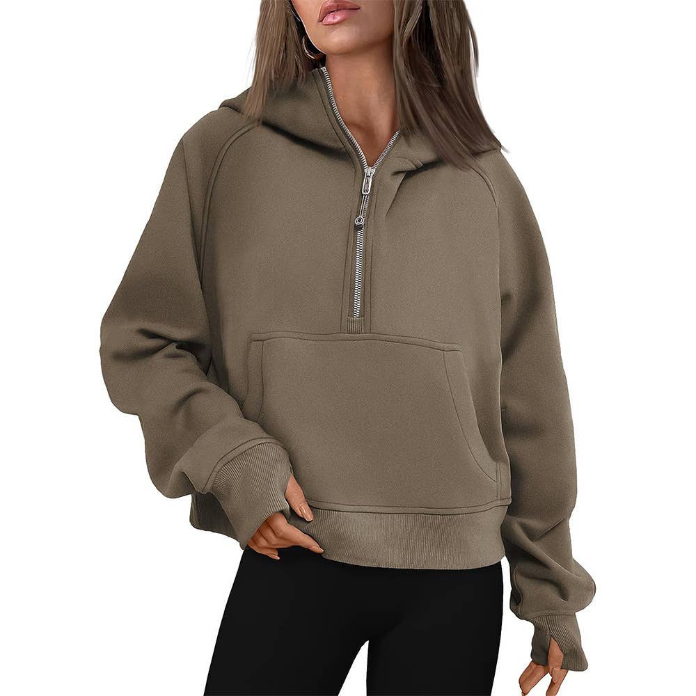 Athleisure half zip fleece lined pullover sweatshirt