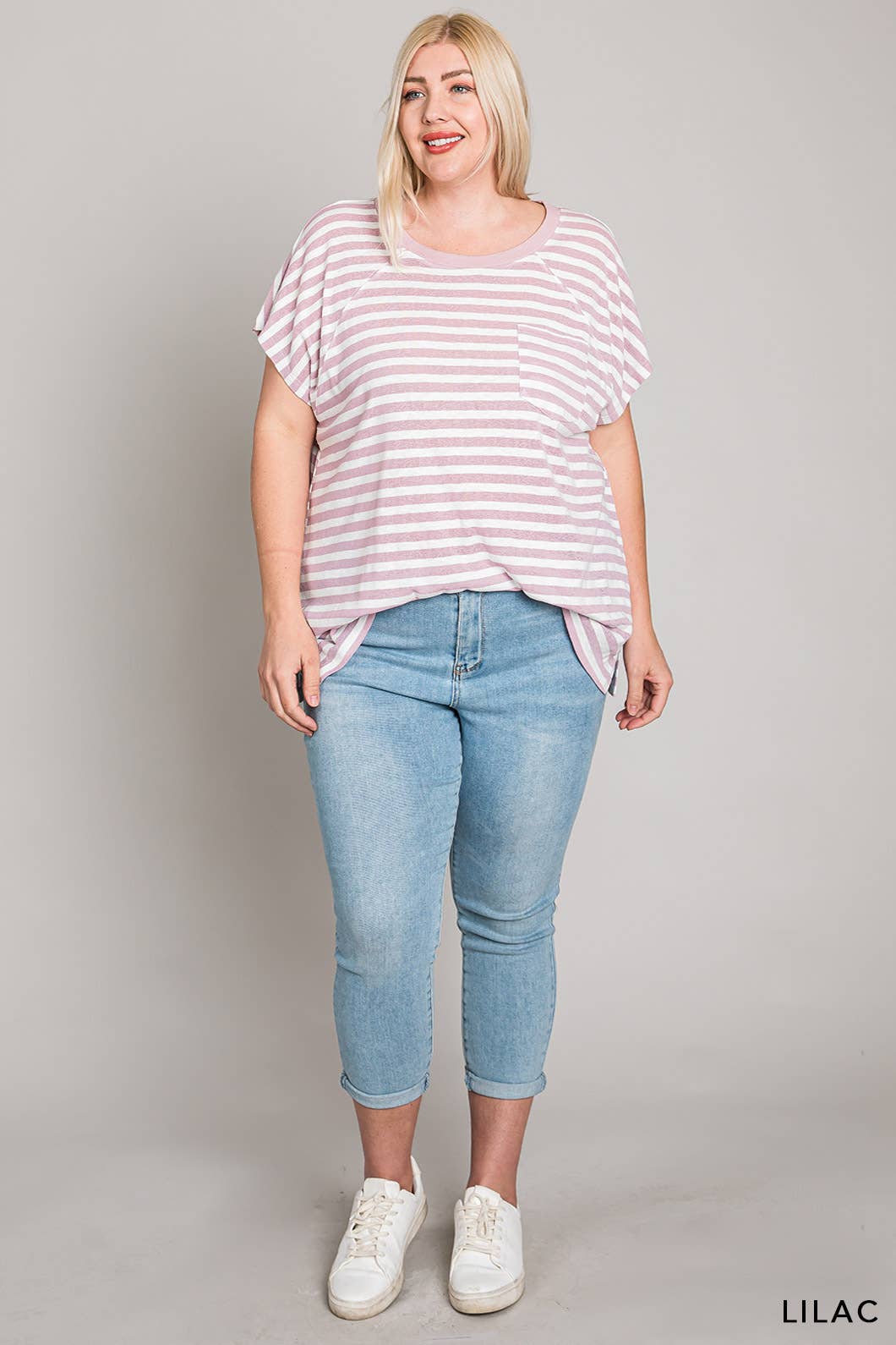 63581_CURVY - Striped Knit Top for Women