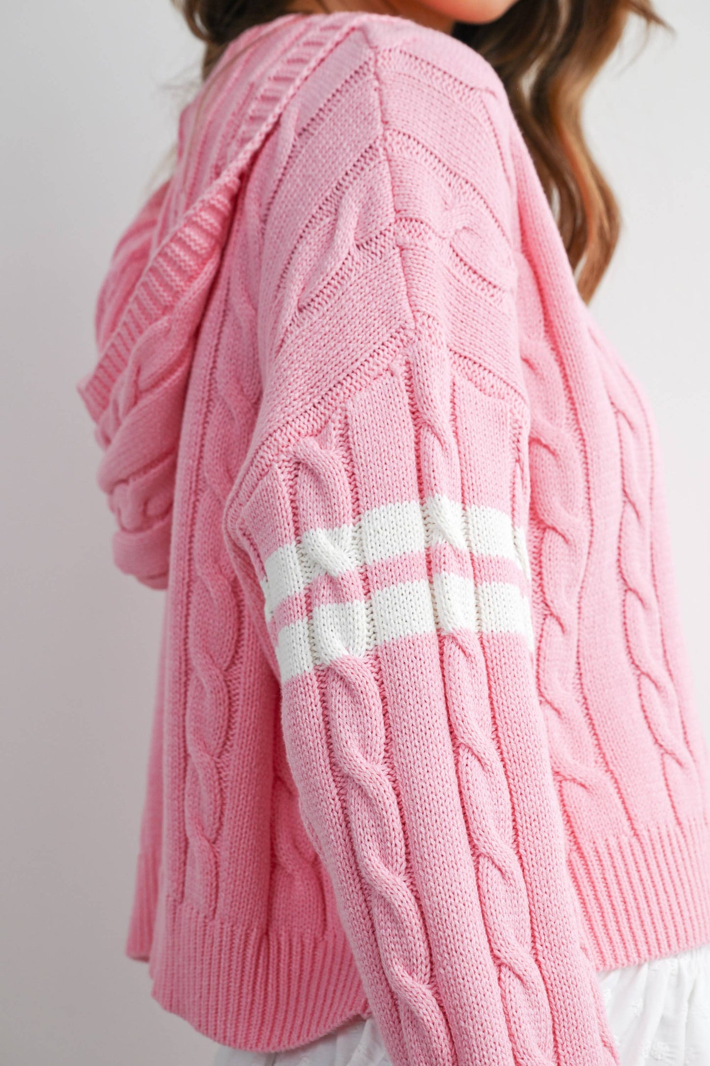 Cable Knit Zip-Up Hoodie Cardigan -