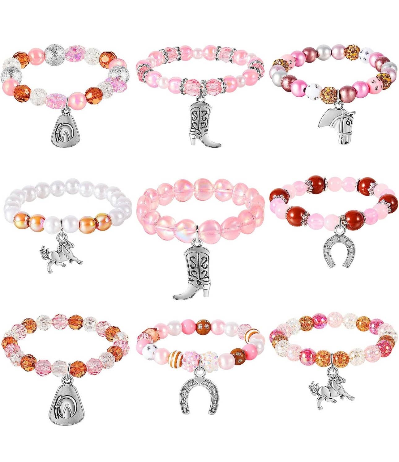 Western beaded bracelets with charm pack of 12