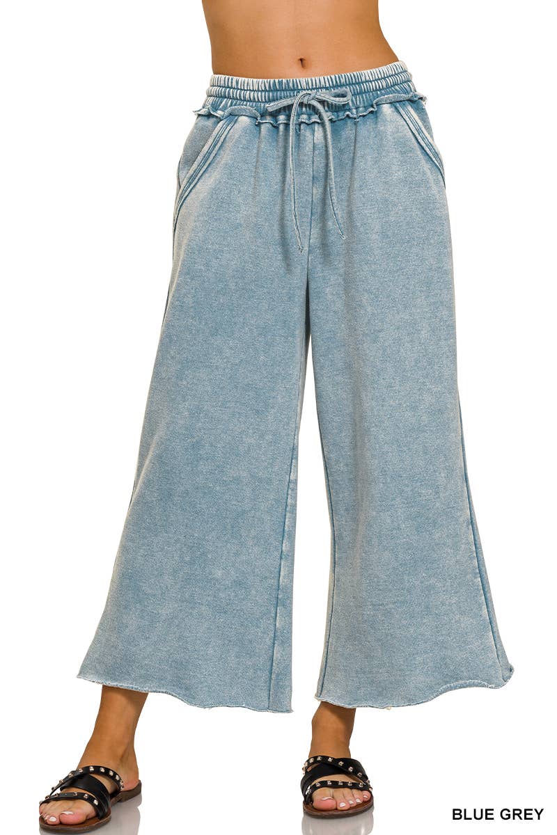 WASHED FLEECE PALAZZO SWEATPANTS WITH POCKET