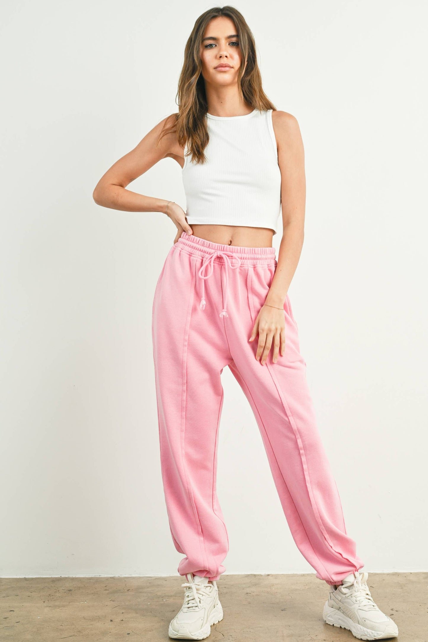 Washed French Terry Drawstring Jogger Pants - BMP7280