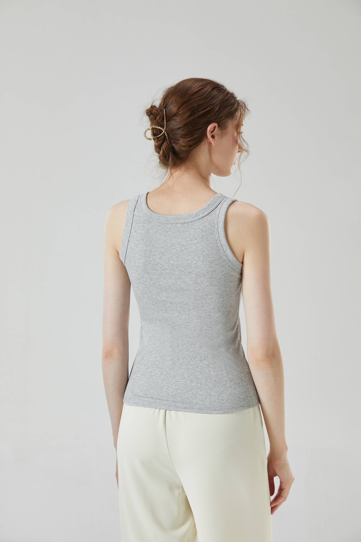Base cotton round neck rib knit basic white tank top