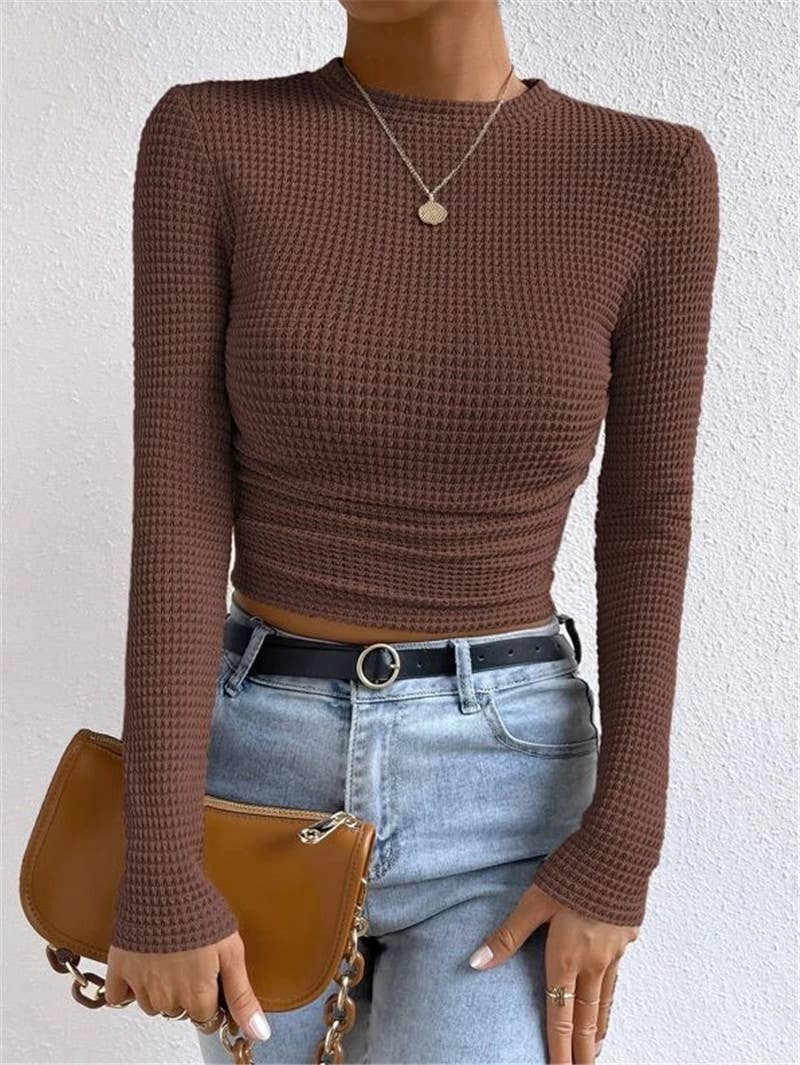 Waffle slim fit crewneck long sleeve t-shirt