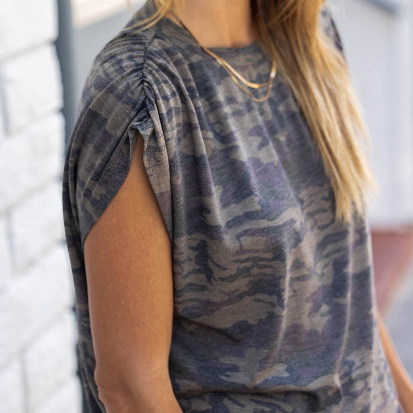 Plus Size Super Soft Casual Ruched Shoulder Tee