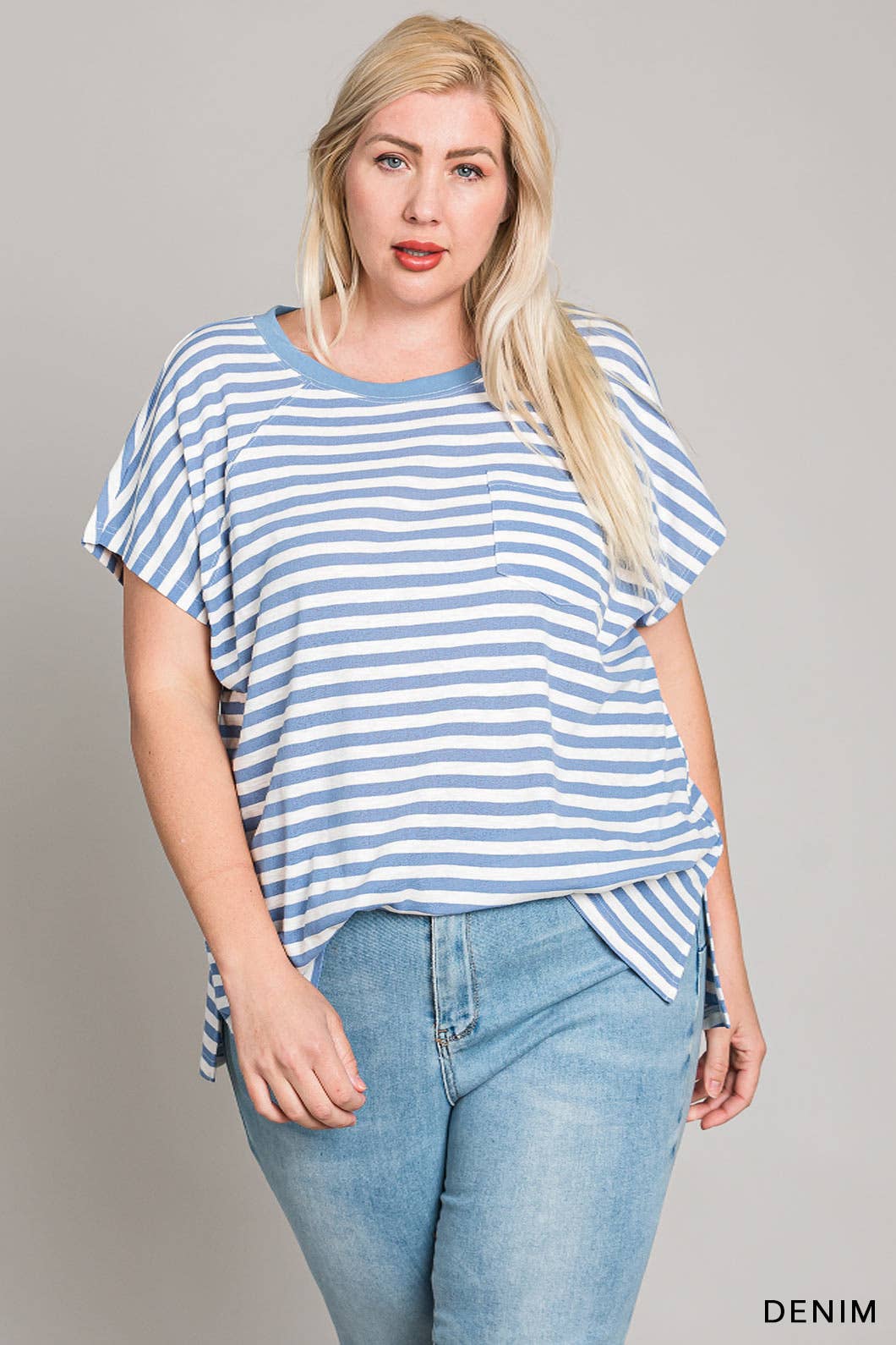 63581_CURVY - Striped Knit Top for Women