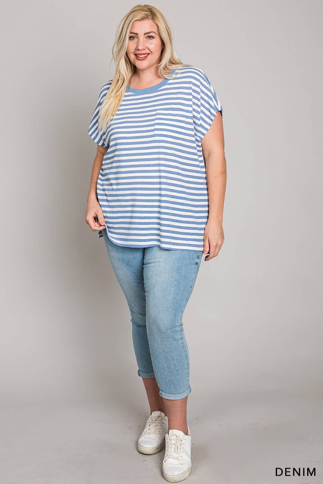63581_CURVY - Striped Knit Top for Women
