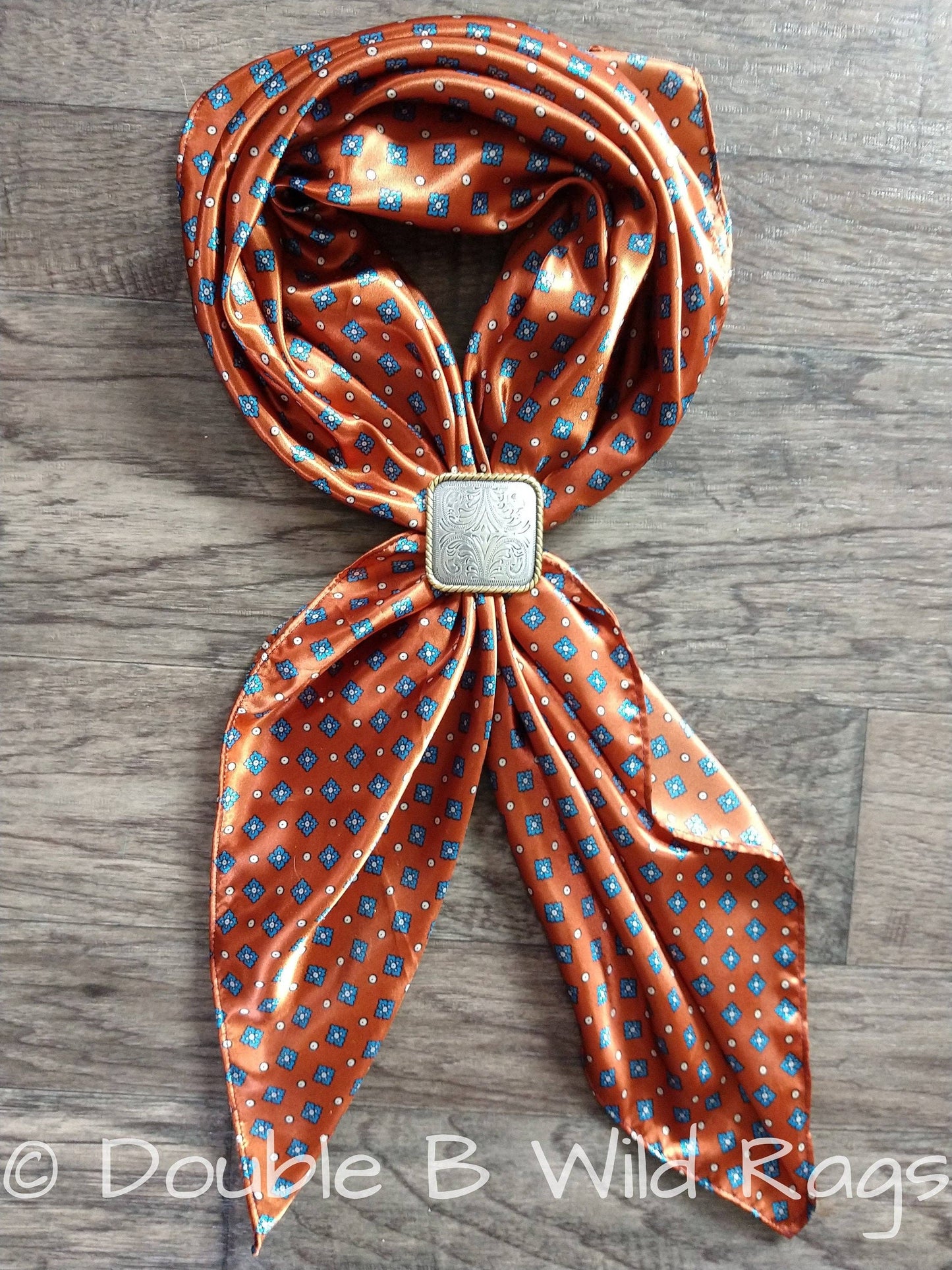 WILD RAG Blue Motif on Burnt Orange Cowboy Western Neck Scarf Bandanna by Double B Wild Rags