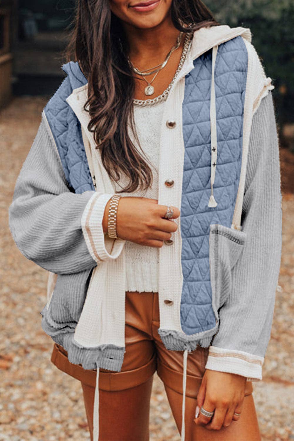 Felisha Quilted Patchwork Hooded Jacket | S-XL