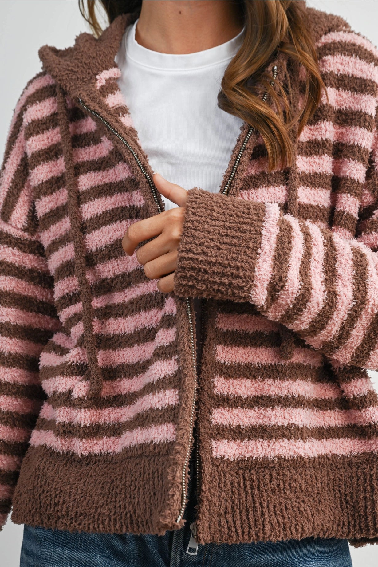 Striped Zip-Up Hooded Cardigan - BMC8097