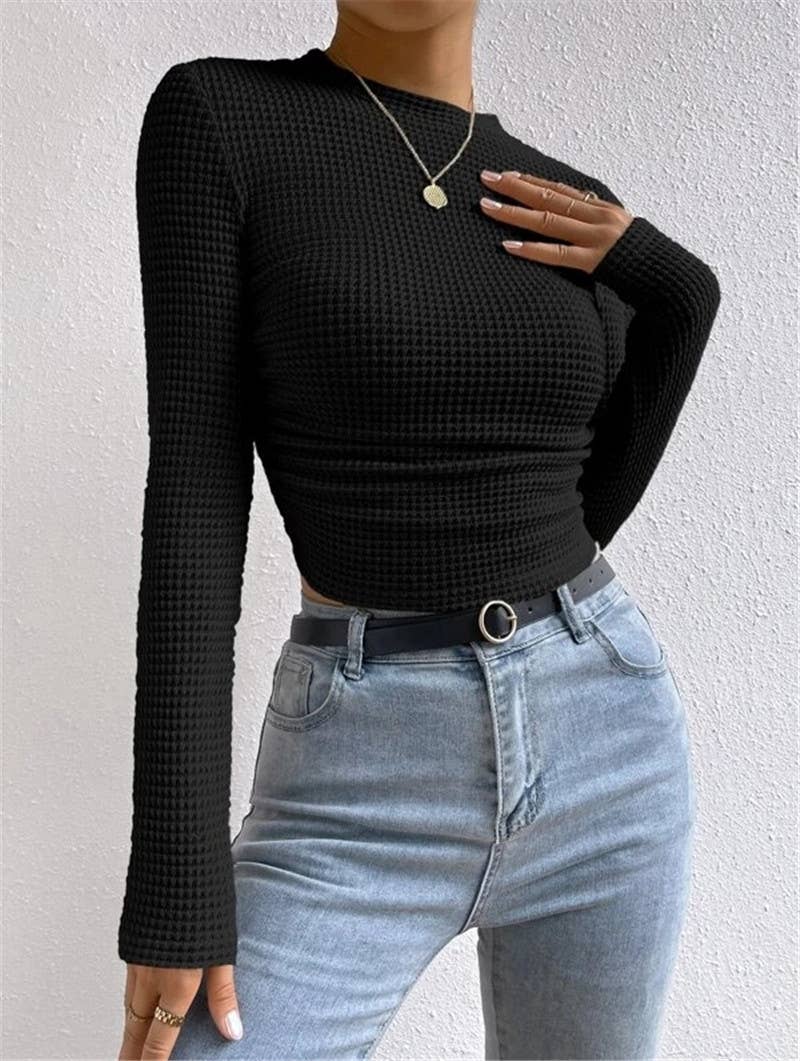 Waffle slim fit crewneck long sleeve t-shirt