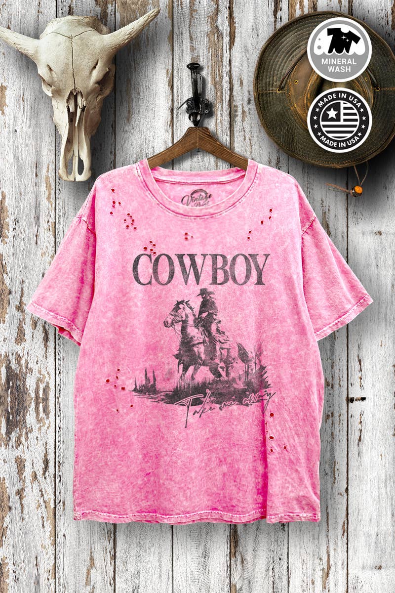 VGD710-P6090 - COWBOY GRAPHIC OVERSIZE DISTRESS T-SHIRT