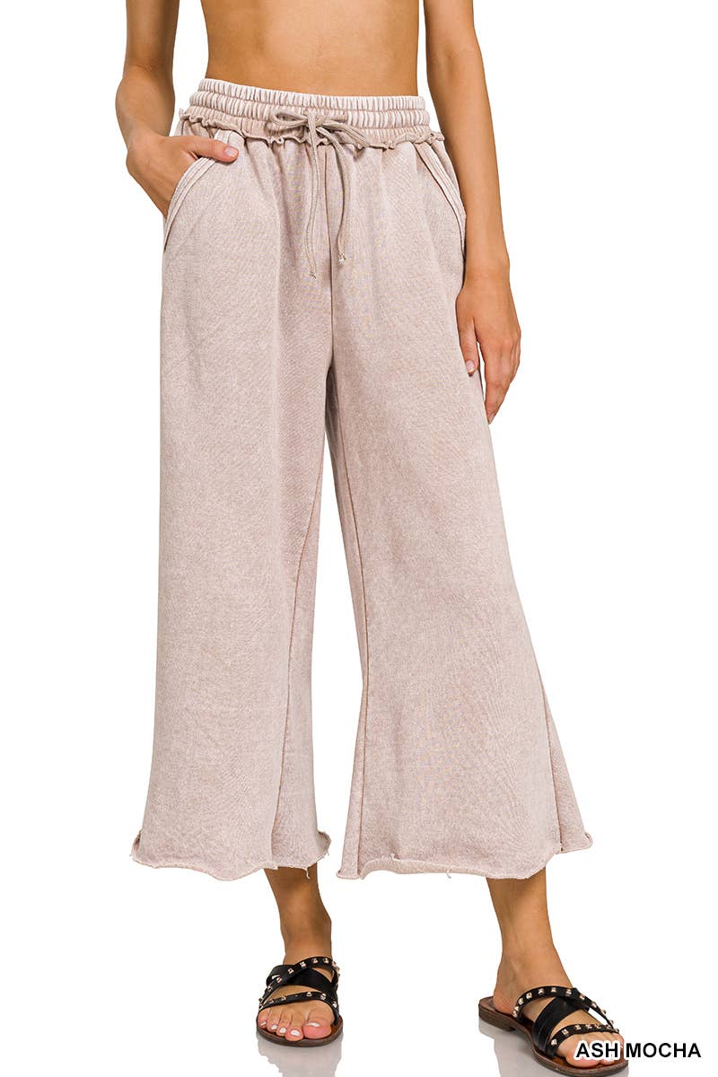 WASHED FLEECE PALAZZO SWEATPANTS WITH POCKET
