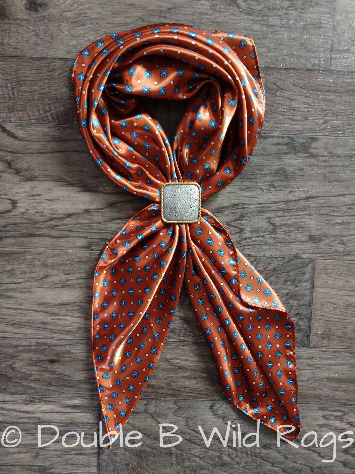 WILD RAG Blue Motif on Burnt Orange Cowboy Western Neck Scarf Bandanna by Double B Wild Rags