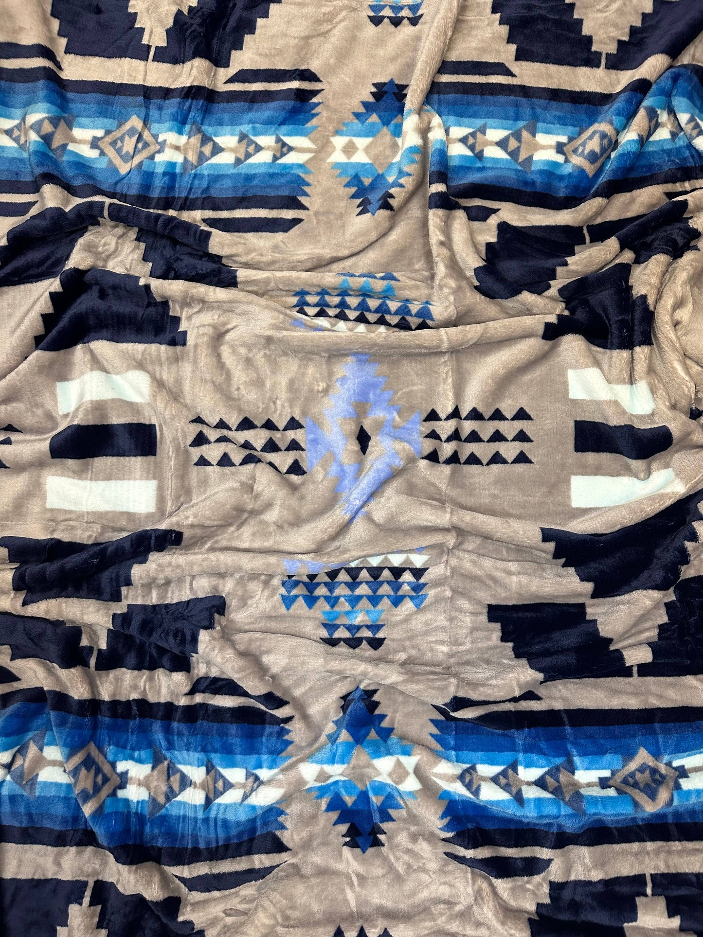 Gray & Blue Aztec King Size Super Soft Plush Blanket