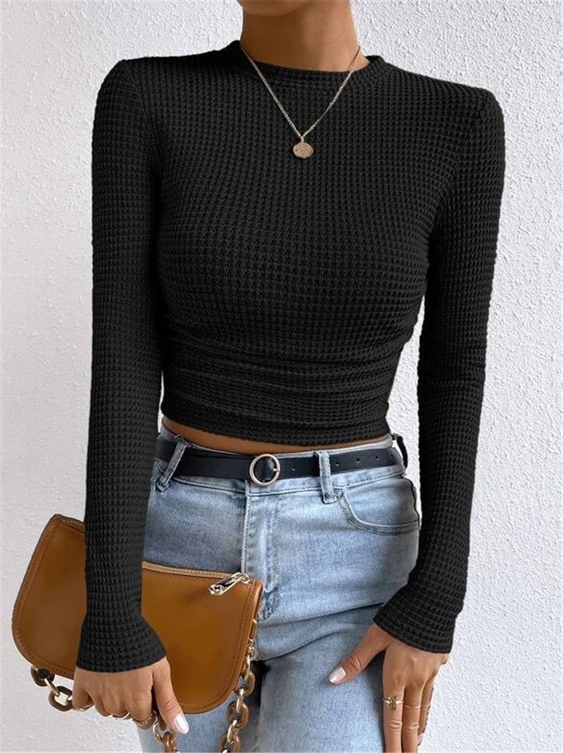 Waffle slim fit crewneck long sleeve t-shirt