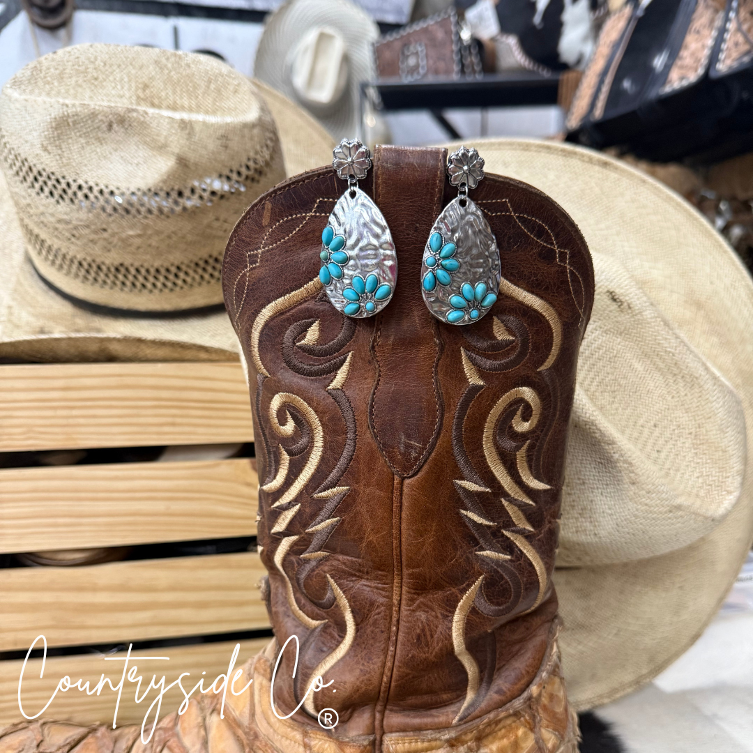 Turquoise Flower Silver Dangle Earring