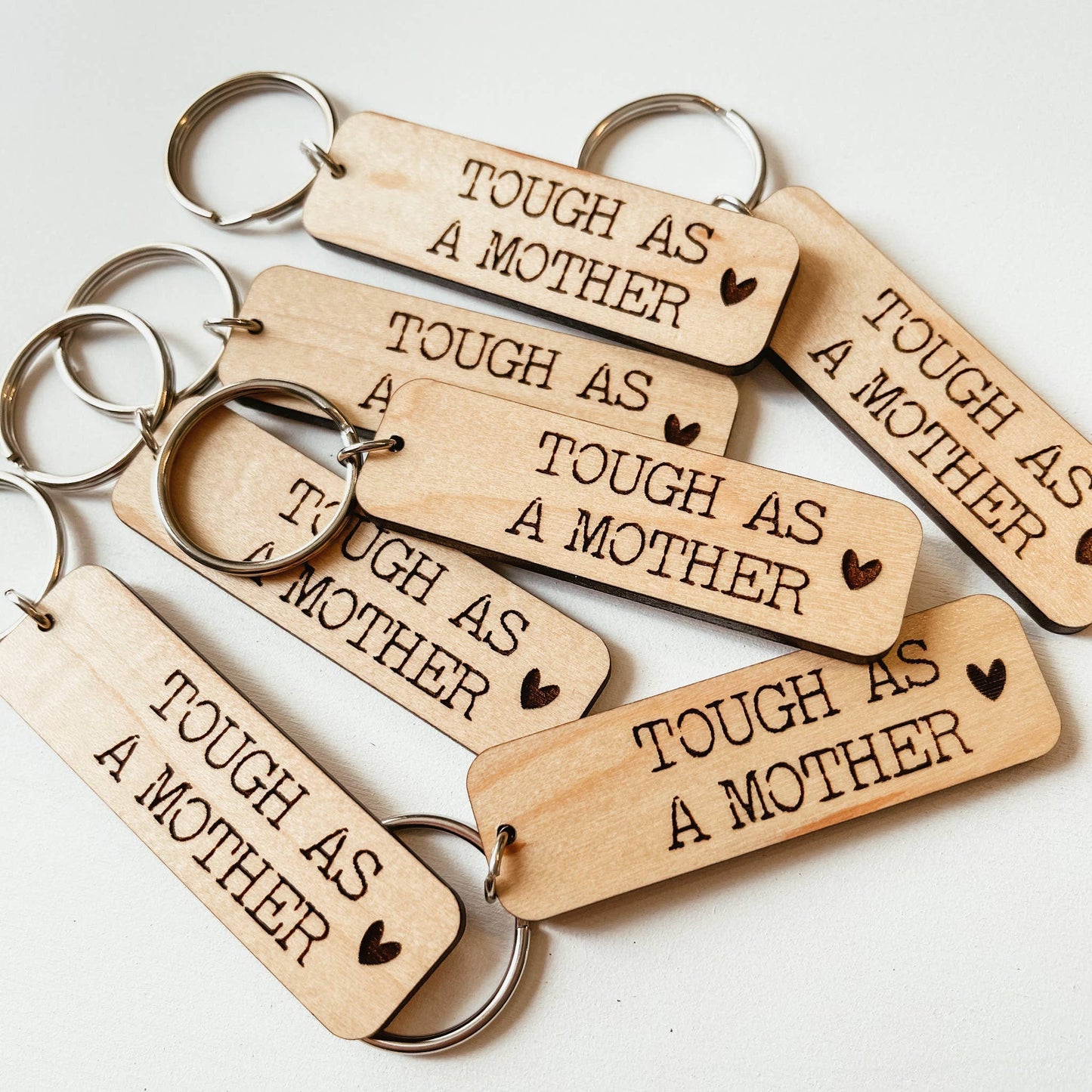Tough As A Mother Wooden Keychain
