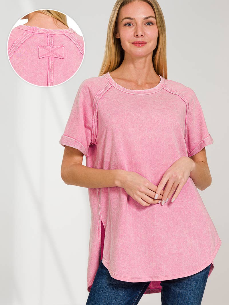 `.French Terry Vintage Wash Casual Top